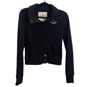 VTG Y2K Hollister California Snap Cardigan Navy Blue Roll Collar S Logo Preppy